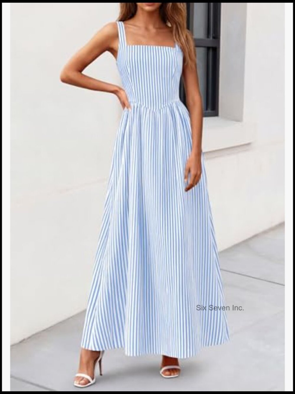 Maxi Dress Striped Sundress Smocked A Line Flowy Beach Vacation Party - Picture 3 of 7